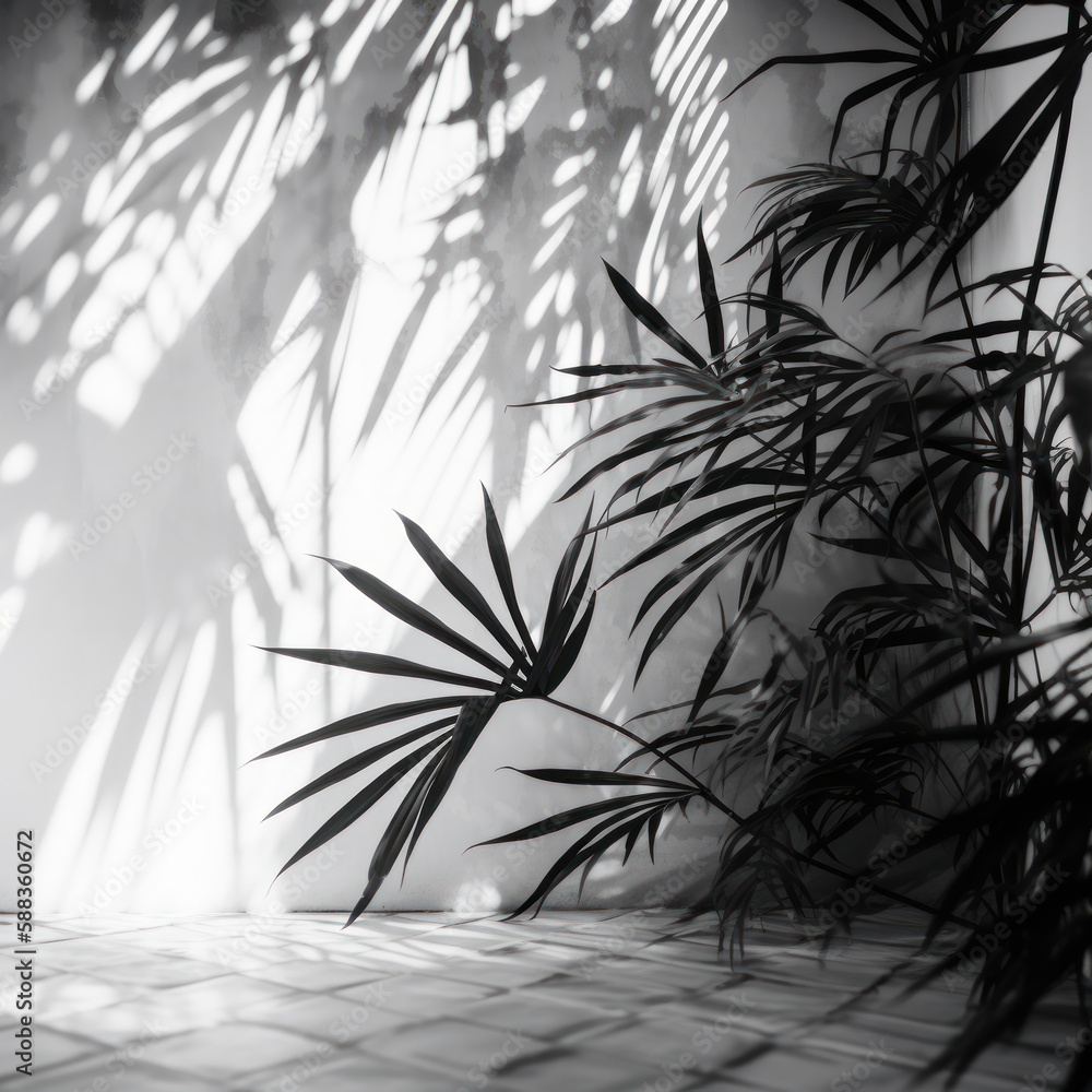 Palm leaves shadow. Illustration AI Generative