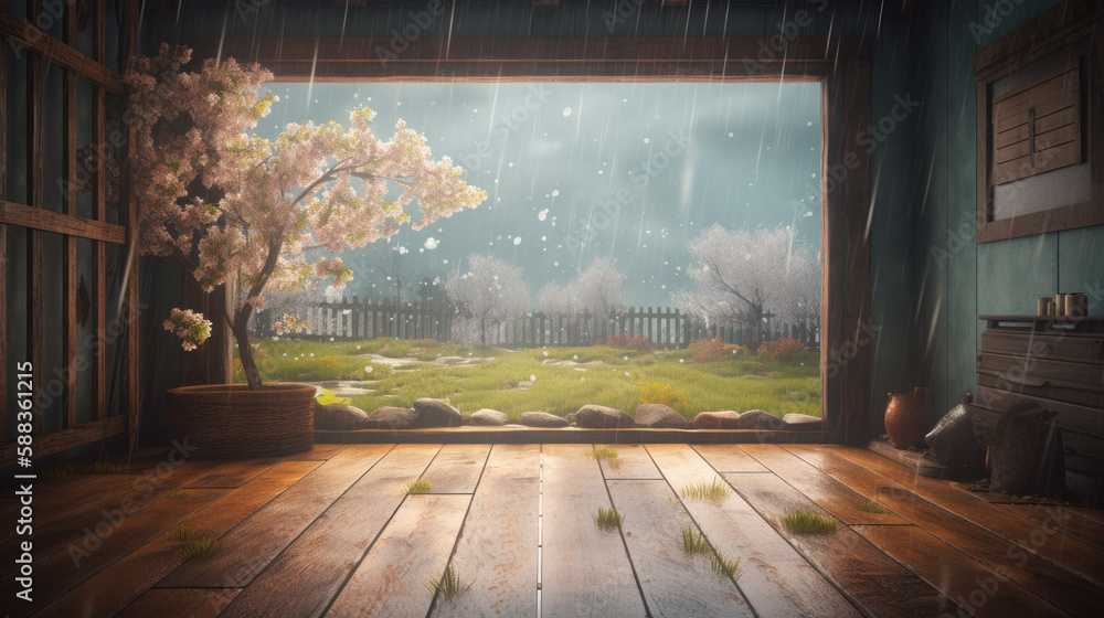 Summer rainy background. Illustration AI Generative.