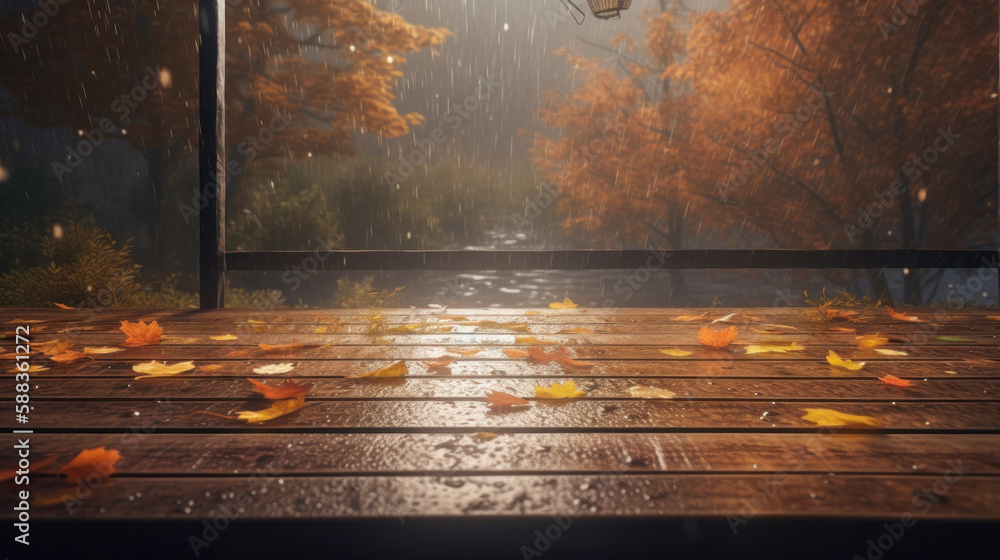 Autumn rainy background. Illustration AI Generative.