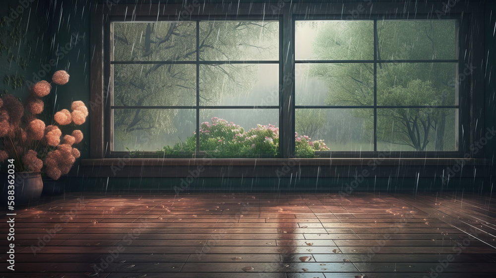 Summer rainy background. Illustration AI Generative.