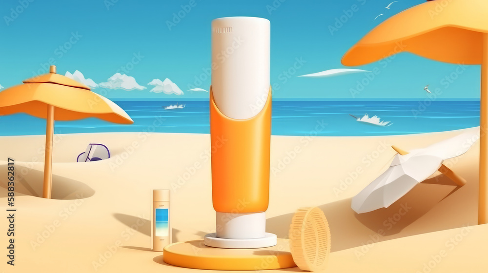 Sunscreen on the beach Illustration AI Generative