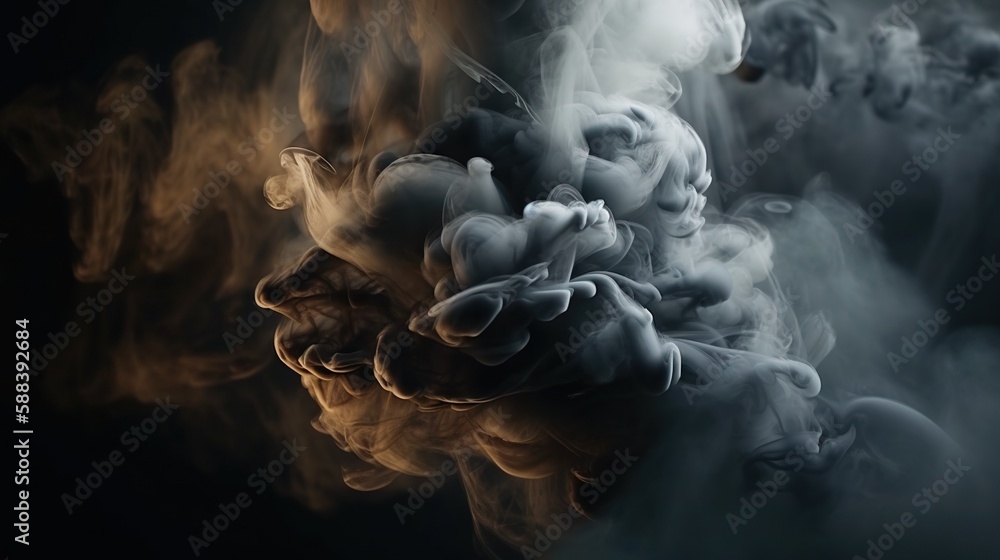 Dramatic vortex of clouds or smoke background. Vapor swirls. Generative AI