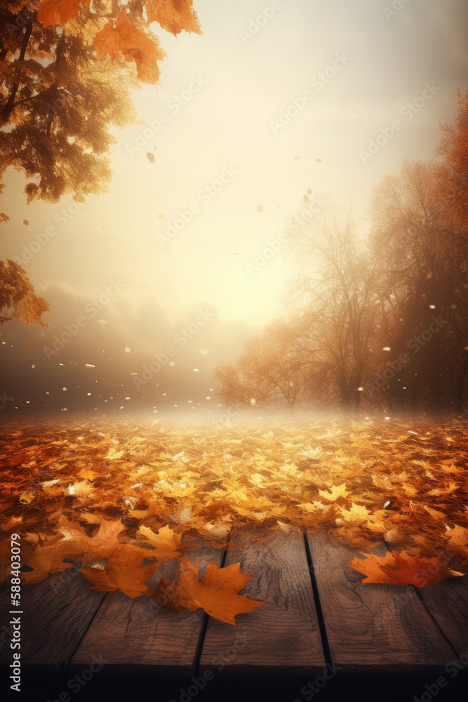 Magic Autumn Fall Background. Illustration AI Generative.