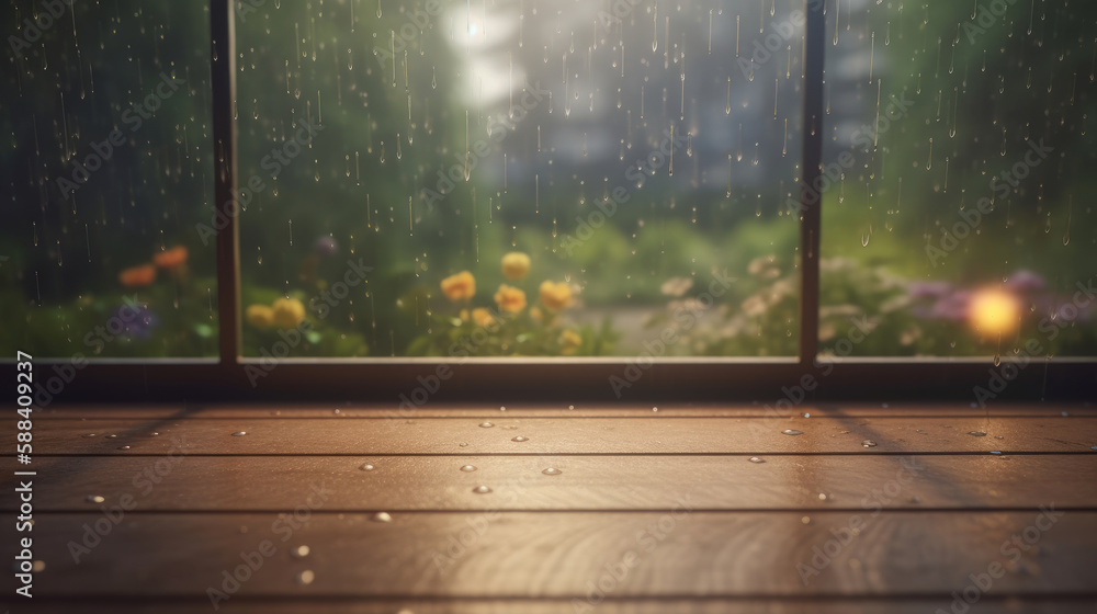 Summer rainy background. Illustration AI Generative.