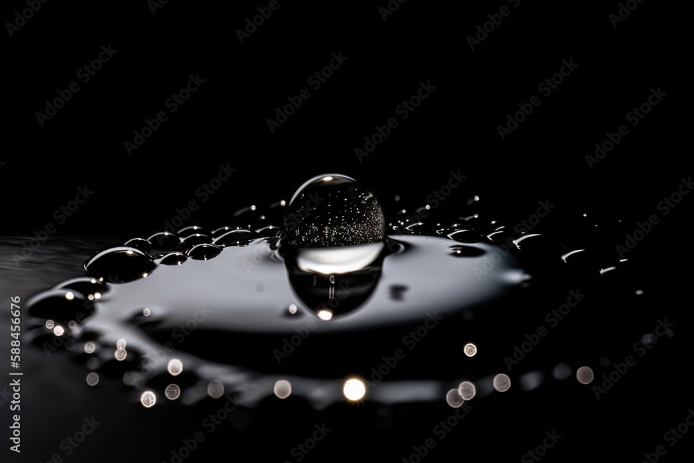 Water drop falling down on surface. Collagen, vitamin or serum drop splash for moisturizer. Liquid m