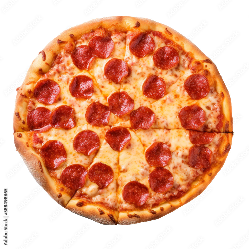 Hot pizza isolated. Illustration AI Generative.