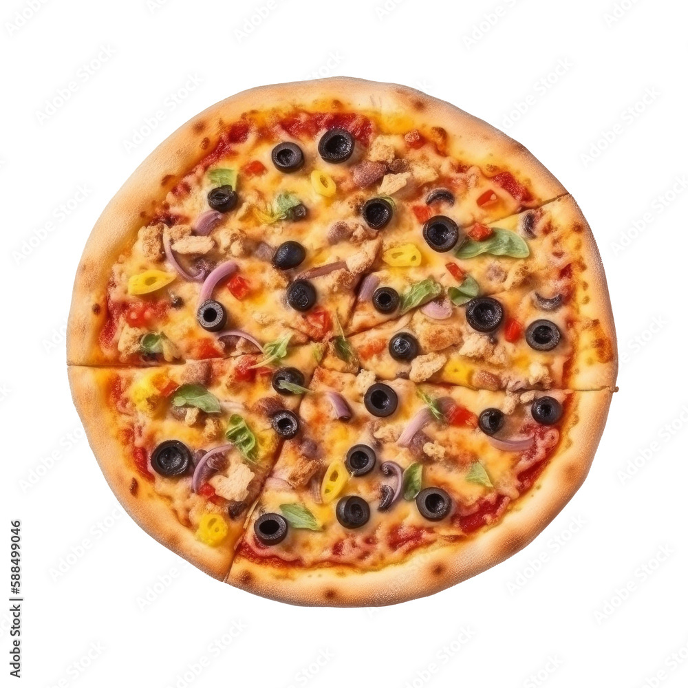 Hot pizza isolated. Illustration AI Generative.