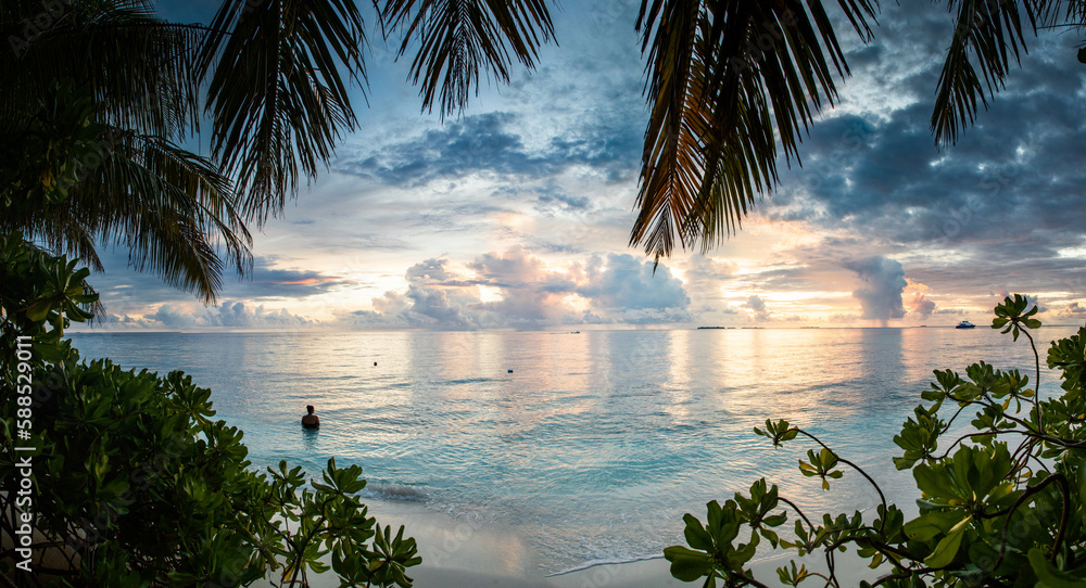 amazing sunset over the sea on a tropical island