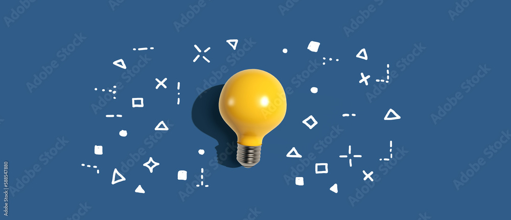 Idea light bulb with hand drawing sketch - Flat lay