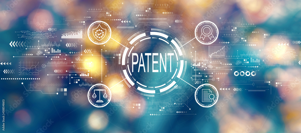 Patent concept with blurred city lights at night