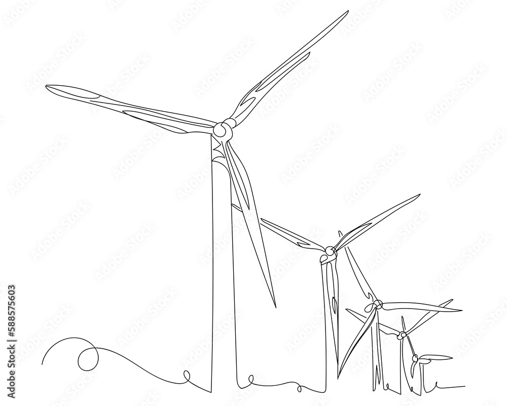 Drawn windmills on white background