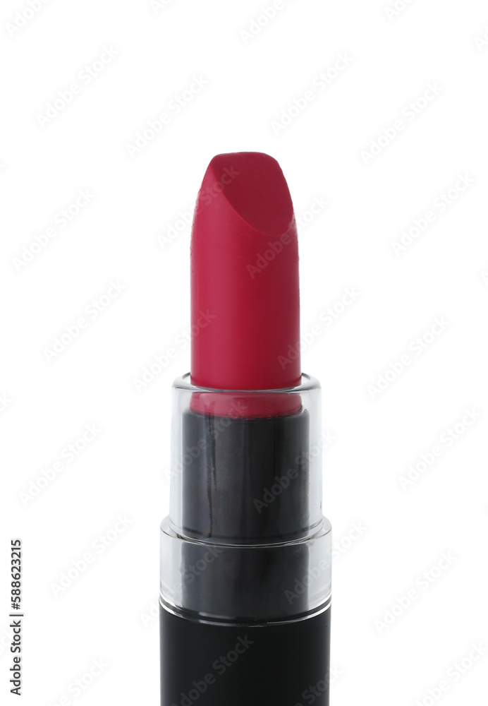 Red lipstick on white background, closeup