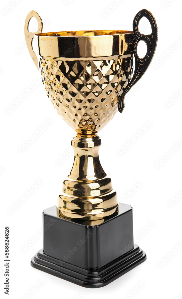 Gold cup on white background