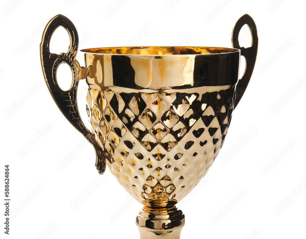 Gold cup on white background, closeup