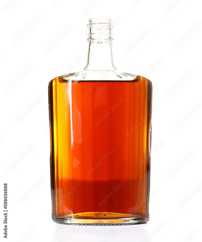 Bottle of rum on white background