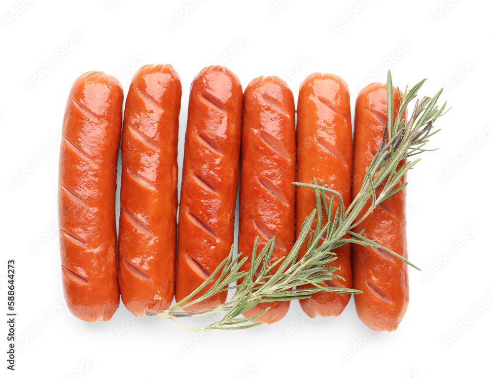 Tasty grilled sausages isolated on white background