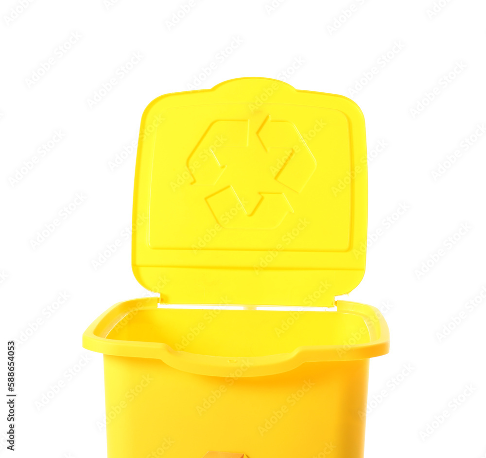 Yellow container for garbage isolated on white. Recycling concept