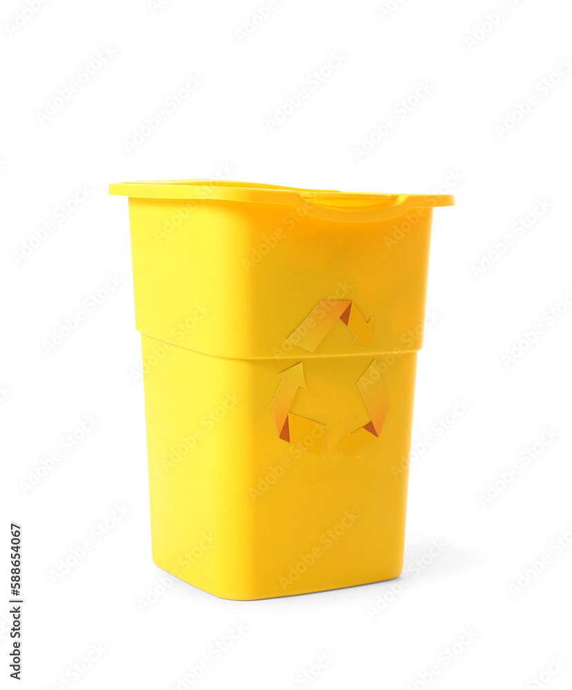 Yellow container for garbage isolated on white. Recycling concept