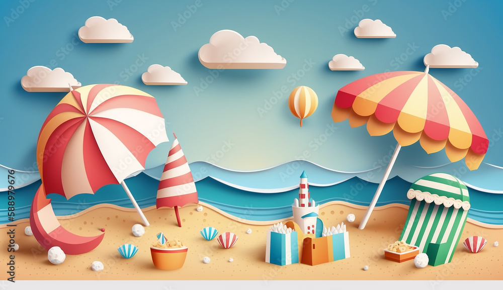 Breezy Beachfront A Playful Illustration of a beach. Generative AI