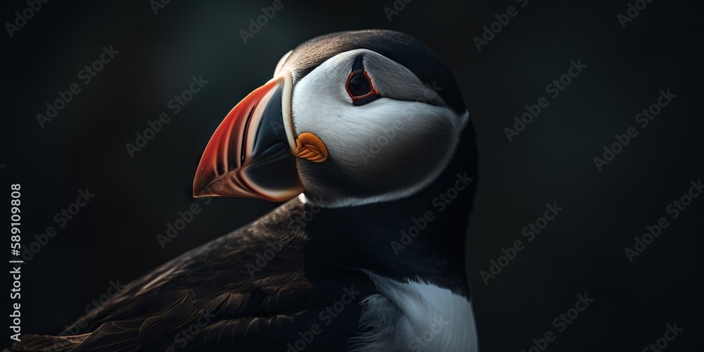 Atlantic puffin bird closeup. Generative AI