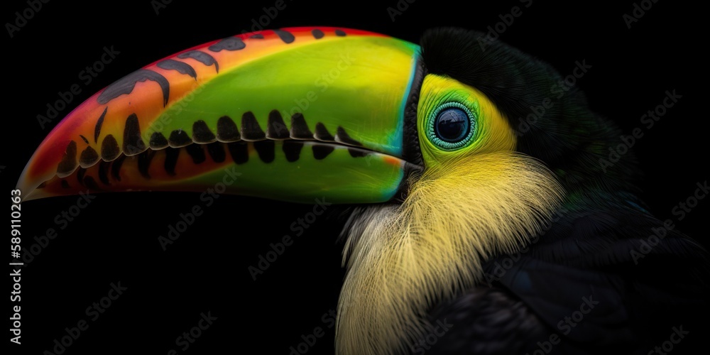 Keel-billed Toucan portrait in nature. Generative AI