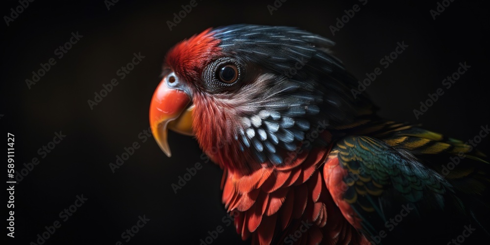 Close up Dusky lories with red and black feather. Generative AI