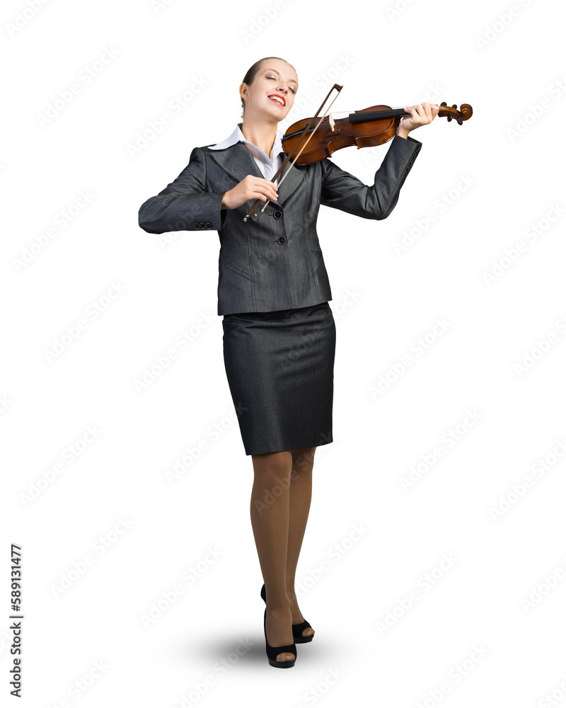 Young businesswoman playing the violin