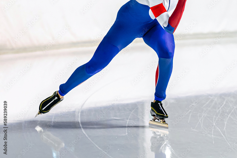 muscular legs male skaters run srint race in speed skating competition, winter sports games