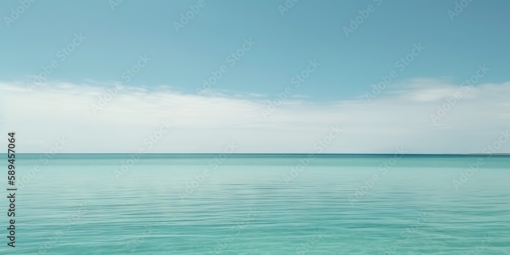 Panorama landscape of empty tropical turquoise sea and sky blue background. Generative AI