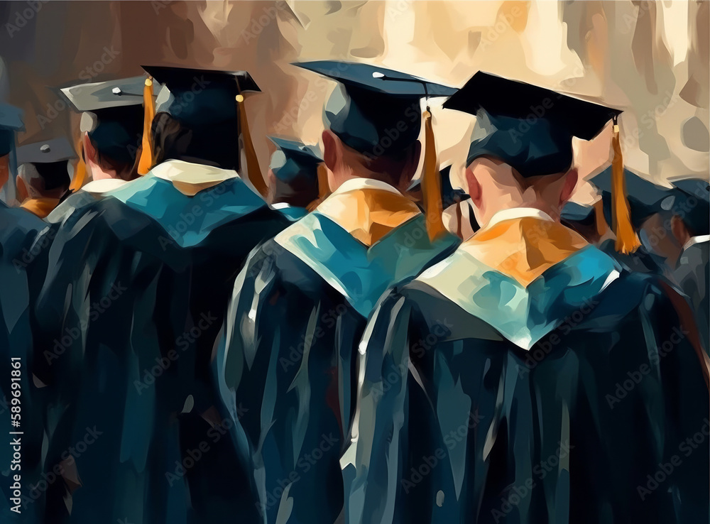 Graduated students. Illustration AI Generative.