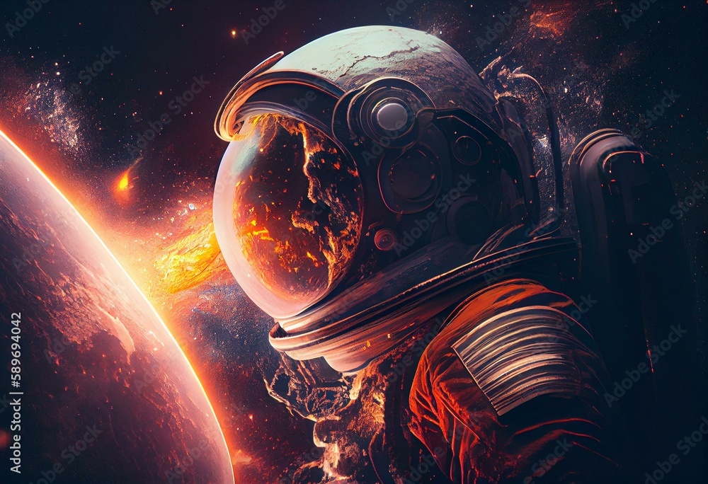 planet in space with an astronaut, Generative AI