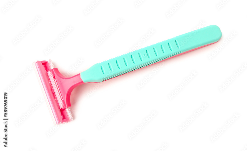 Colorful safety razor on white background