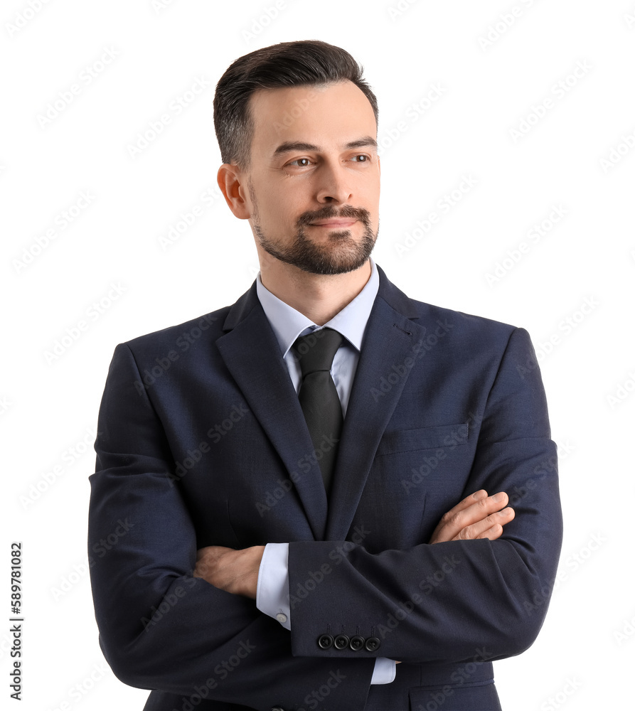 Handsome businessman on white background