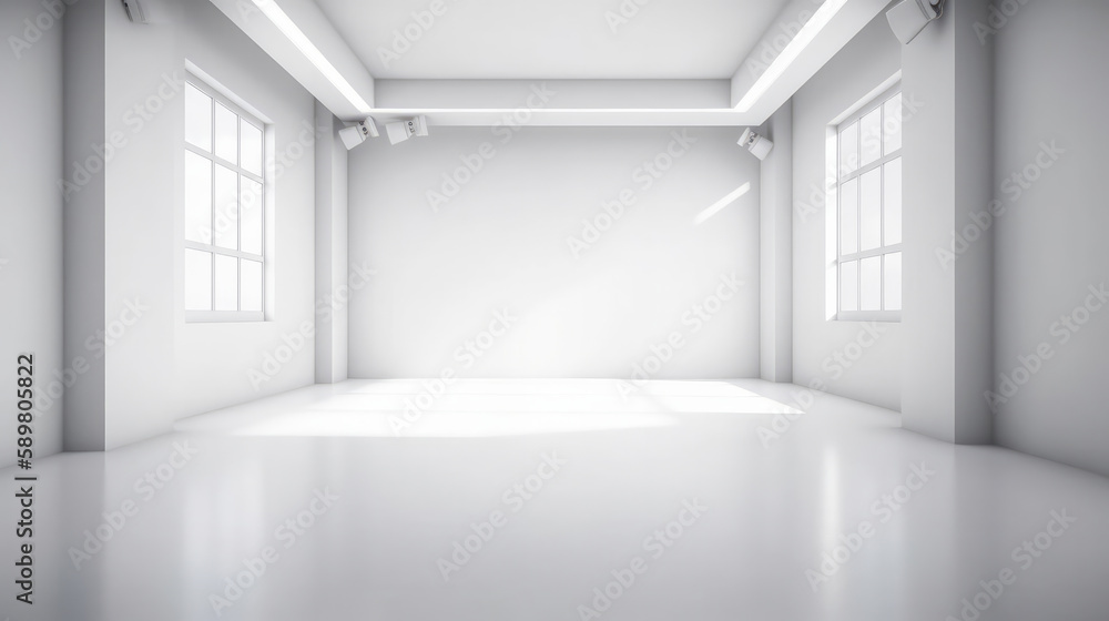 Empty white studio room. Illustration AI Generative.