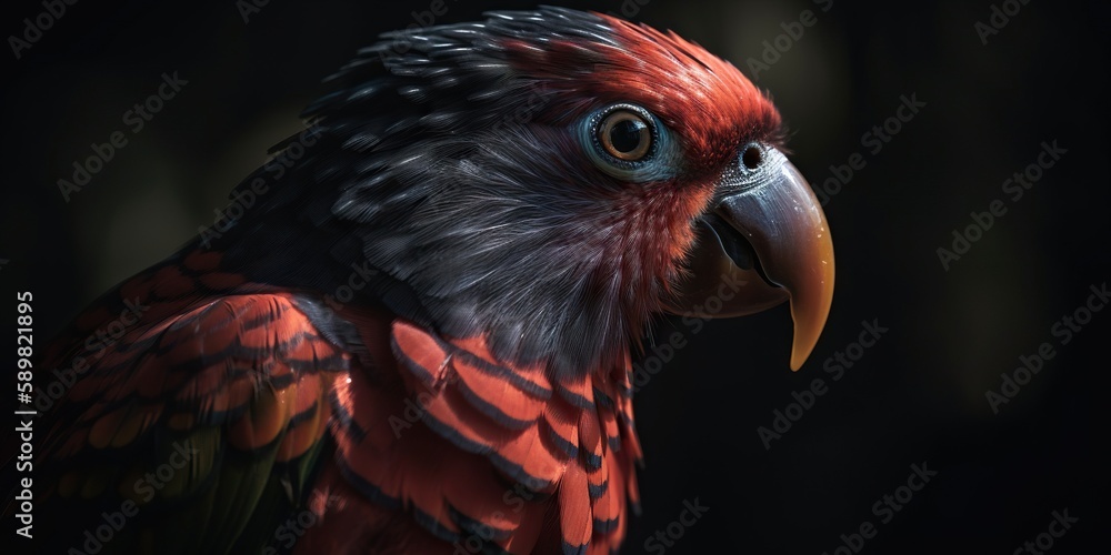 Close up Dusky lories with red and black feather. Generative AI