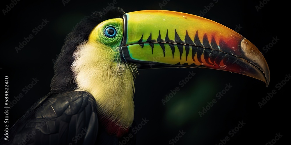 Keel-billed Toucan portrait in nature. Generative AI