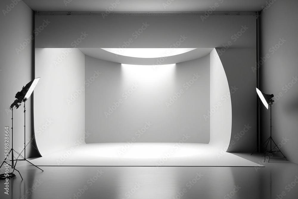 Empty white studio room. Illustration AI Generative.