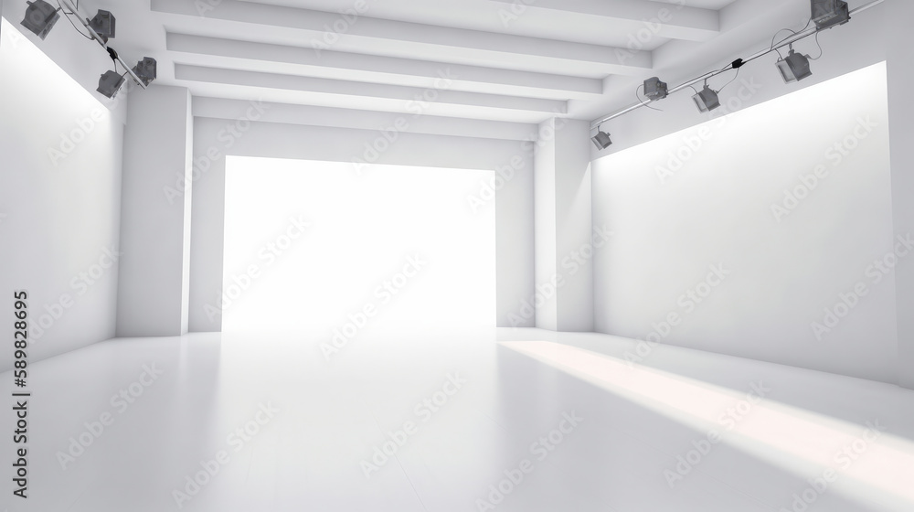 Empty white studio room. Illustration AI Generative.