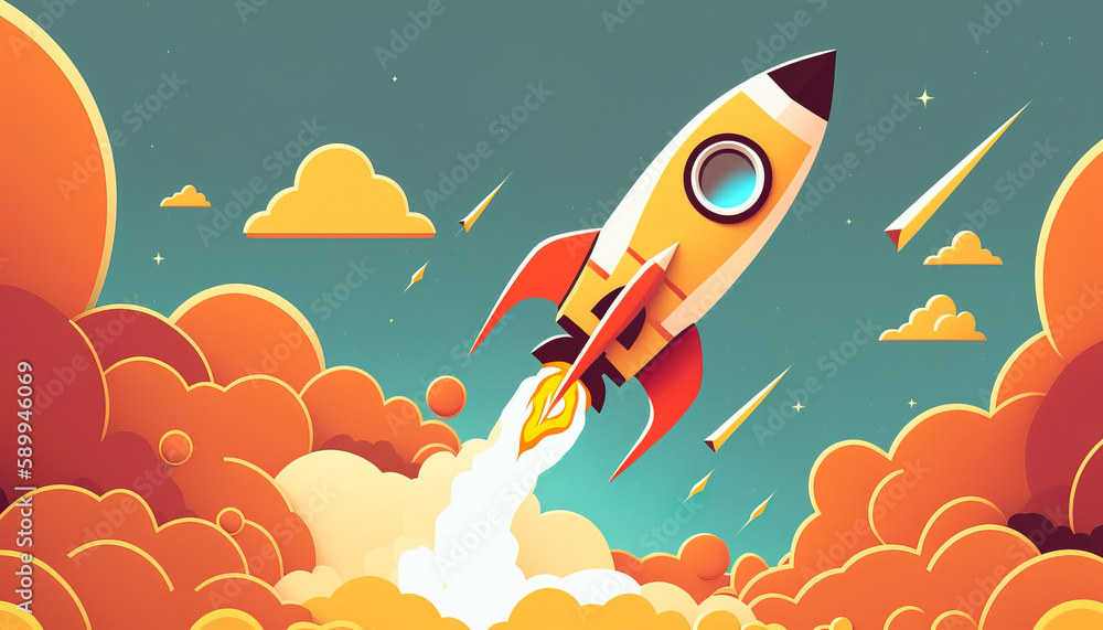 Rocket start up - With its booster engines firing, the rocket hurtles towards the stars, embodying -