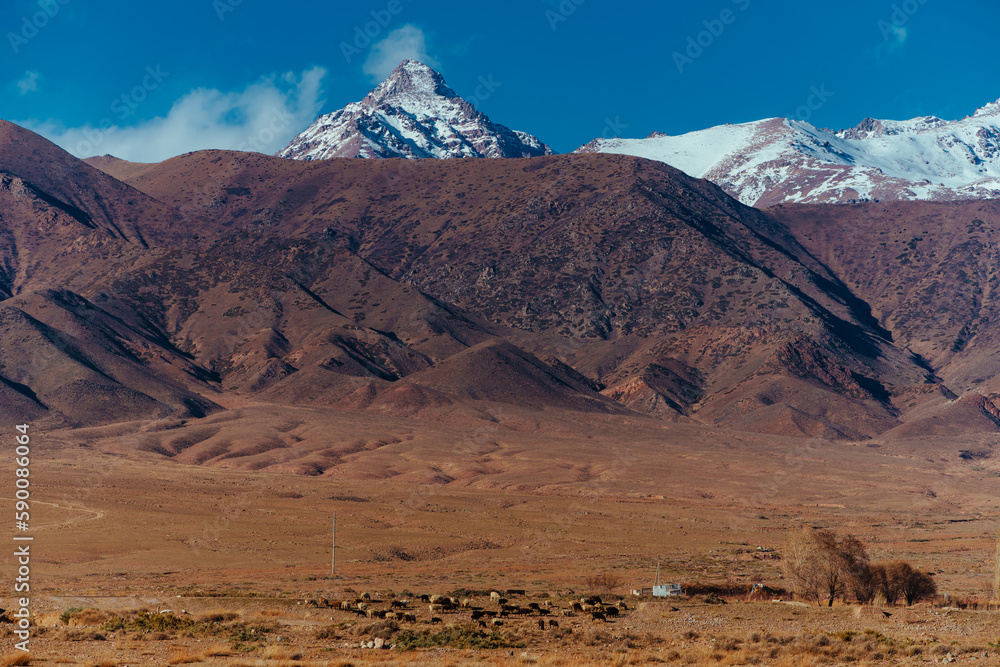 Autumn mountains landscape in Kyrgyzstan