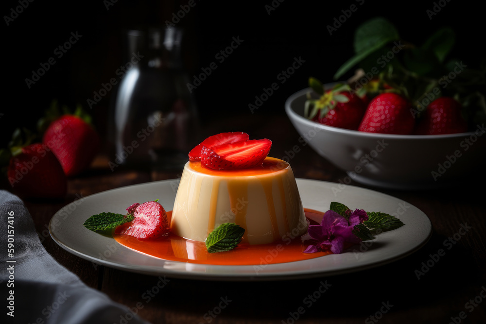 Panna cotta dessert. Illustration AI Generative.