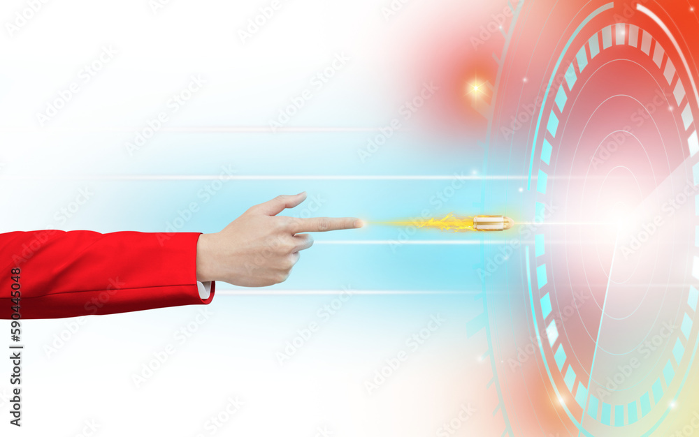 Businessman hand pointing finger at graphic target with bullets PNG transparen