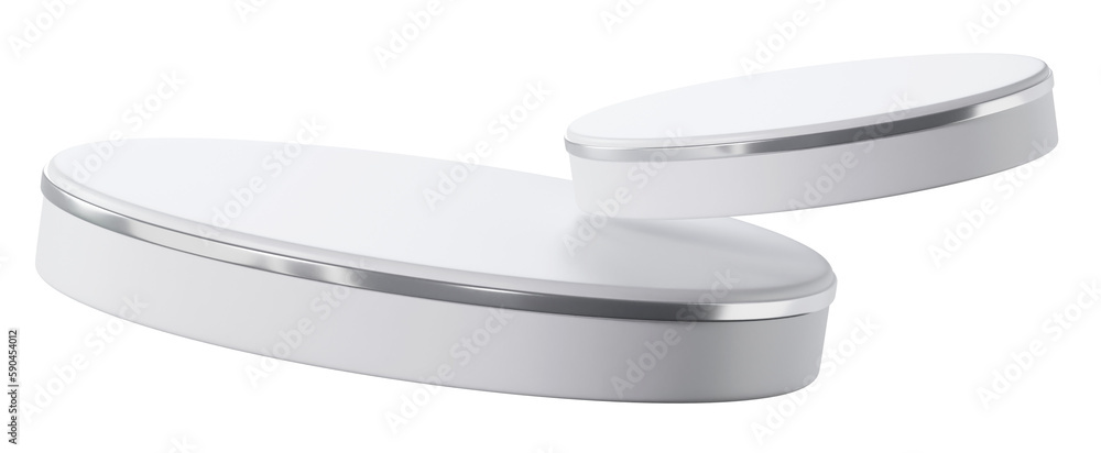 White clean cylinder podium and silver product display, 3d rendering