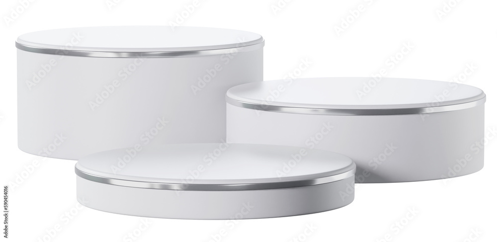 White clean cylinder podium and silver product display, 3d rendering