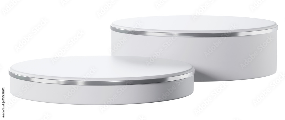 White clean cylinder podium and silver product display, 3d rendering