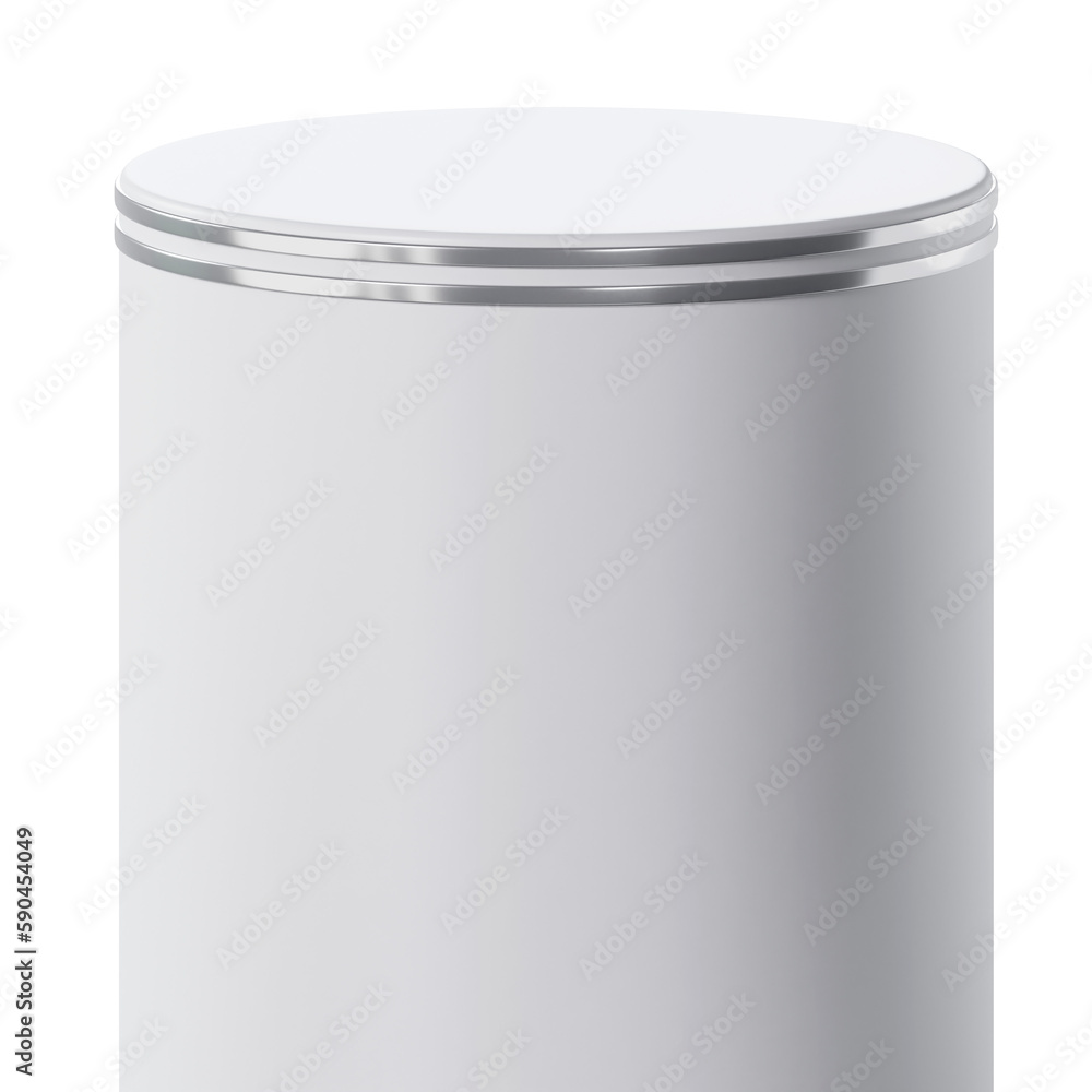 White clean cylinder podium and silver product display, 3d rendering