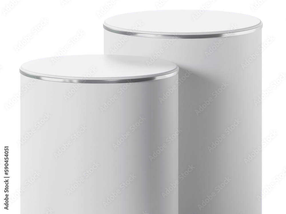 White clean cylinder podium and silver product display, 3d rendering