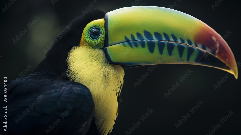 Keel-billed Toucan portrait in nature. Generative AI