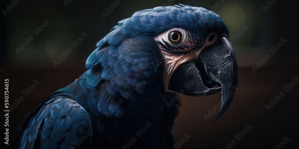 Hyacinth Macaw portrait in the nature. Generative AI