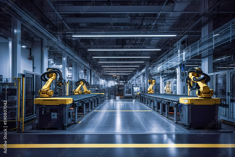 Photo of robots working on an ai generated car assembly line